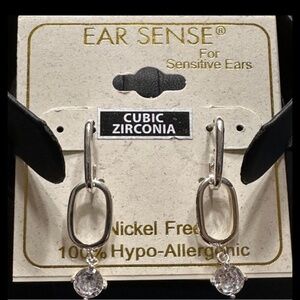 NWT Silver tone Oval Link Earrings with CZ accent